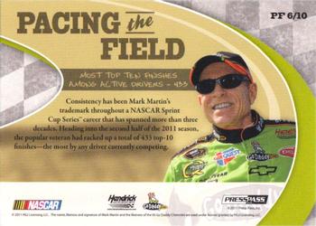 2011 Press Pass Legends - Pacing The Field Brushed Foil #PF6 Mark Martin Back