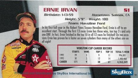 1994 SkyBox #S1 Ernie Irvan Back