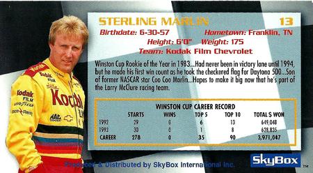 1994 SkyBox #13 Sterling Marlin's Car Back
