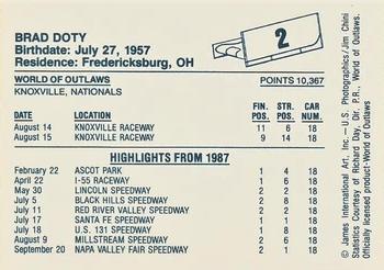 1987 World of Outlaws #2 Brad Doty Back