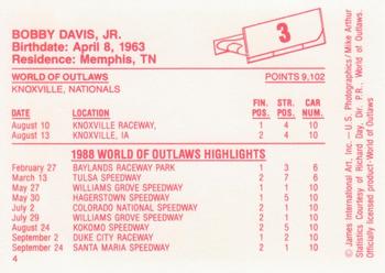 1988 World of Outlaws #3 Bobby Davis Jr. Back