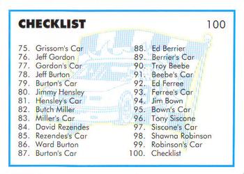 1992 Winner's Choice Busch #100 Checklist Card Back