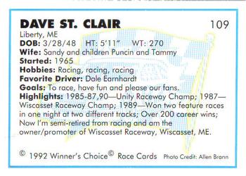 1992 Winner's Choice Busch #109 Dave St. Clair Back