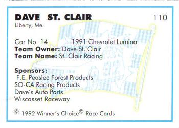 1992 Winner's Choice Busch #110 Dave St. Clair's Car Back