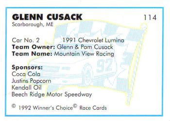 1992 Winner's Choice Busch #114 Glenn Cusack's Car Back