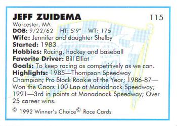 1992 Winner's Choice Busch #115 Jeff Zuidema Back