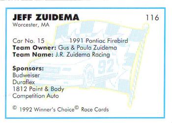 1992 Winner's Choice Busch #116 Jeff Zuideman's Car Back