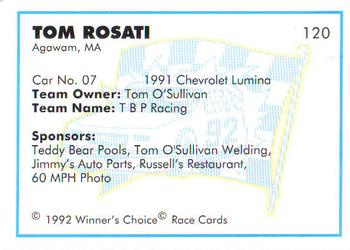 1992 Winner's Choice Busch #120 Tom Rosati's Car Back