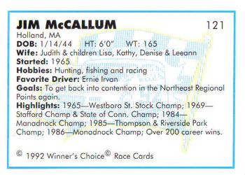 1992 Winner's Choice Busch #121 Jim McCallum Back