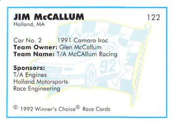 1992 Winner's Choice Busch #122 Jim McCallum's Car Back
