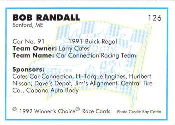 1992 Winner's Choice Busch #126 Bob Randall's Car Back