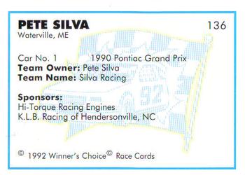 1992 Winner's Choice Busch #136 Pete Silva's Car Back