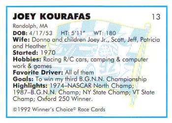 1992 Winner's Choice Busch #13 Joey Kourafas Back