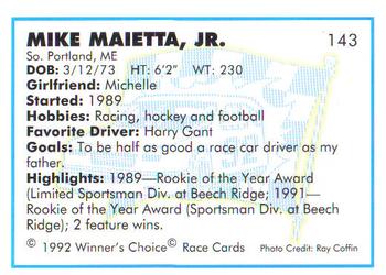 1992 Winner's Choice Busch #143 Mike Maietta, Jr. Back