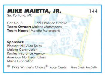 1992 Winner's Choice Busch #144 Mike Maietta Jr.'s Car Back