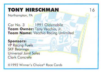 1992 Winner's Choice Busch #16 Tony Hirschman's Car Back