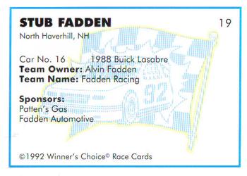 1992 Winner's Choice Busch #19 Stub Fadden's Car Back