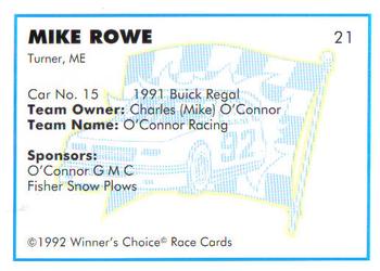 1992 Winner's Choice Busch #21 Mike Rowe's Car Back