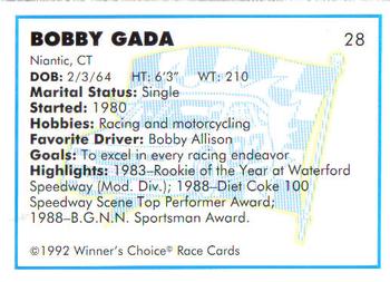 1992 Winner's Choice Busch #28 Bobby Gada Back