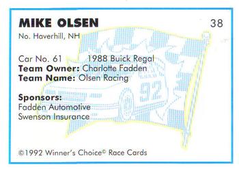 1992 Winner's Choice Busch #38 Mike Olsen's Car Back