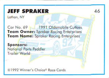 1992 Winner's Choice Busch #46 Jeff Spraker's Car Back