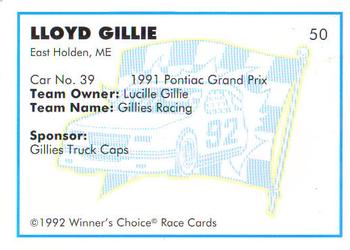 1992 Winner's Choice Busch #50 Lloyd Gillie's Car Back