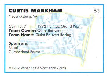 1992 Winner's Choice Busch #53 Curtis Markham's Car Back