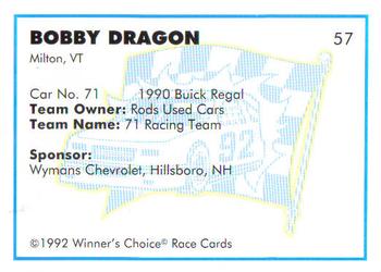 1992 Winner's Choice Busch #57 Bobby Dragon's Car Back