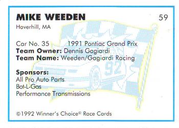 1992 Winner's Choice Busch #59 Mike Weeden's Car Back