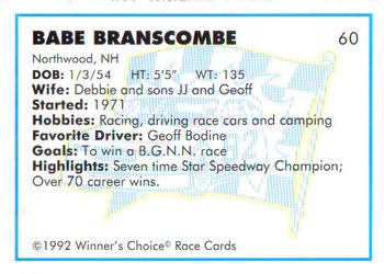 1992 Winner's Choice Busch #60 Babe Branscombe Back