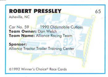 1992 Winner's Choice Busch #65 Robert Pressley's Car Back