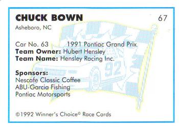 1992 Winner's Choice Busch #67 Chuck Bown's Car Back