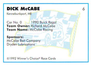 1992 Winner's Choice Busch #6 Dick McCabe's Car Back