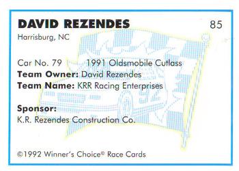 1992 Winner's Choice Busch #85 Dave Rezendes' Car Back