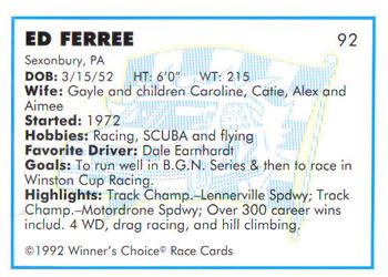 1992 Winner's Choice Busch #92 Ed Ferree Back