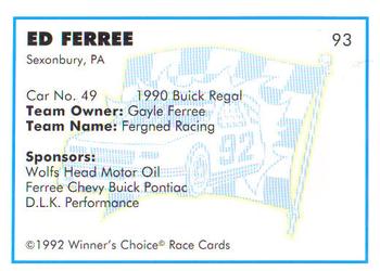 1992 Winner's Choice Busch #93 Ed Ferree's Car Back