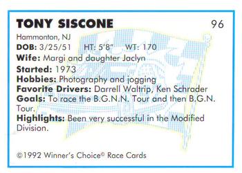 1992 Winner's Choice Busch #96 Tony Siscone Back
