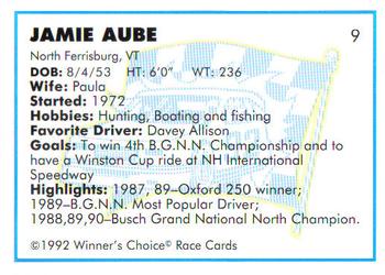 1992 Winner's Choice Busch #9 Jamie Aube Back