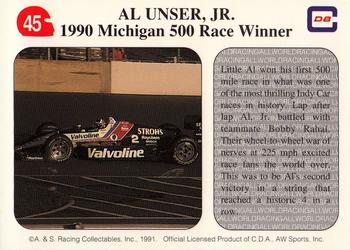 1991 All World #45 '90 Michigan 500 Race Winner Al Unser, Jr. Back