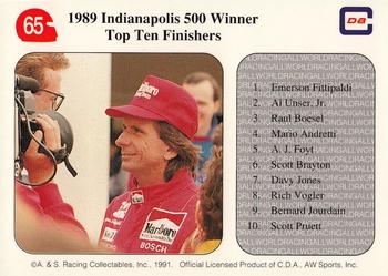 1991 All World #65 '89 Indianapolis 500 Winner Emerson Fittipaldi Back