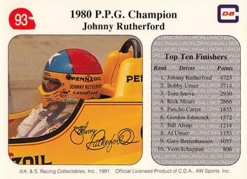 1991 All World #93 1980 P.P.G. Champion Johnny Rutherford Back