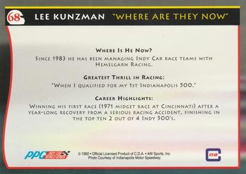 1992 All World Indy #68 Lee Kunzman Back