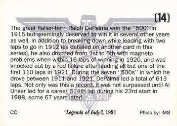 1991 Collegiate Collection Legends of Indy #14 DePalma's Other Near Misses Back