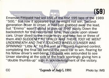 1991 Collegiate Collection Legends of Indy #59 Emerson Fittipaldi / Al Unser Jr. Back