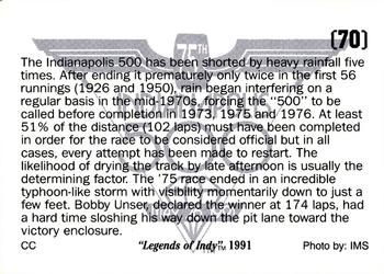 1991 Collegiate Collection Legends of Indy #70 Winning in the Rain Back