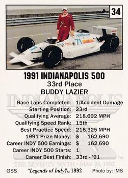 1992 Collegiate Collection Legends of Indy #34 Buddy Lazier Back