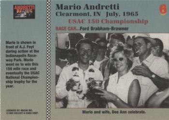 1992 Collect-a-Card Andretti Family Racing #6 1965 Indianapolis Raceway Park Back