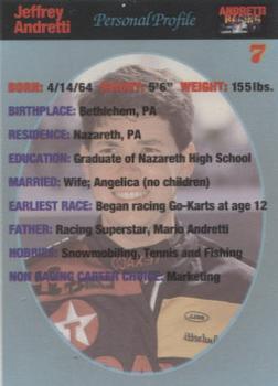 1992 Collect-a-Card Andretti Family Racing #7 Personal Profile Back