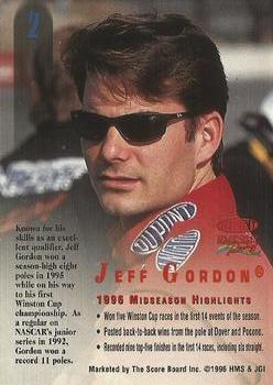 1996 Score Board Autographed #2 Jeff Gordon Back