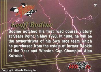 1993 Wheels Rookie Thunder - Platinum #91 Geoff Bodine Back